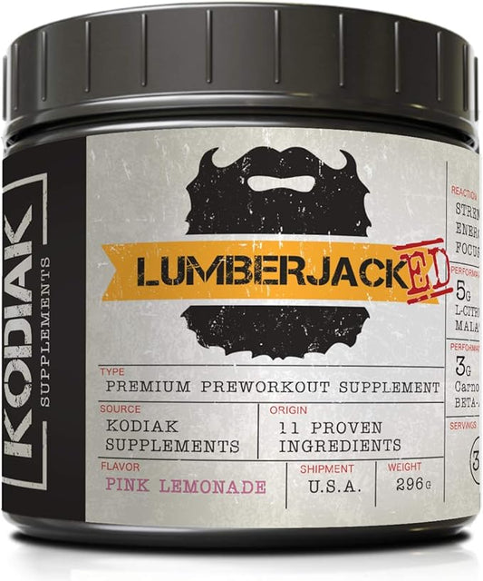 LUMBERJACKED Pre Workout Supplement with CarnoSyn 30 Servings - Better Pumps, Strength, Energy, and Focus - No Crash (Pink Lemonade)