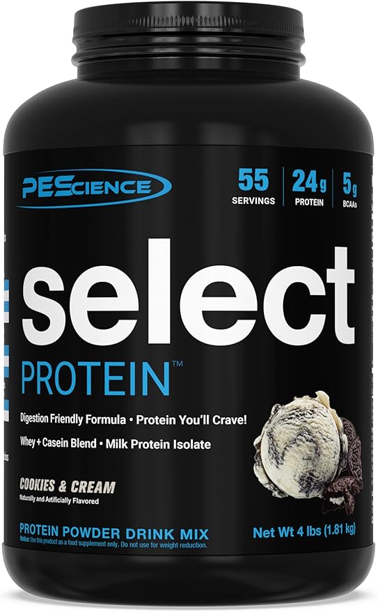 PEScience Select Low Carb Protein Powder, Cookies and Cream, 55 Serving, Whey and Casein Blend, Keto Friendly, Gluten Free, Best Tasting, Clean Isolate for Women and Men