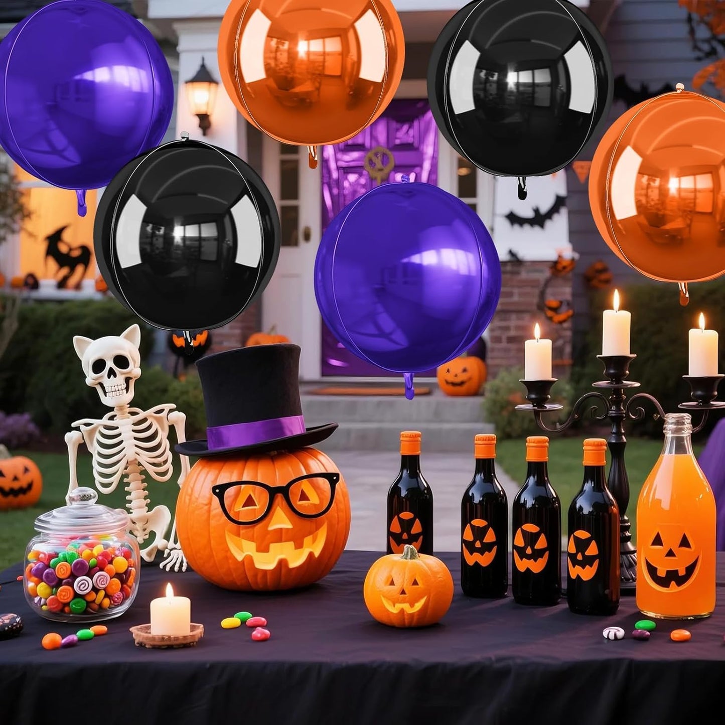 Black Orange Purple Halloween Foil Balloons, 6Pcs 4D Large Metallic Helium Balloon, 22Inch Big Round Foil Balloon for Kids Halloween Birthday Graduation Wedding Baby Shower Disco Backdrop Supplies