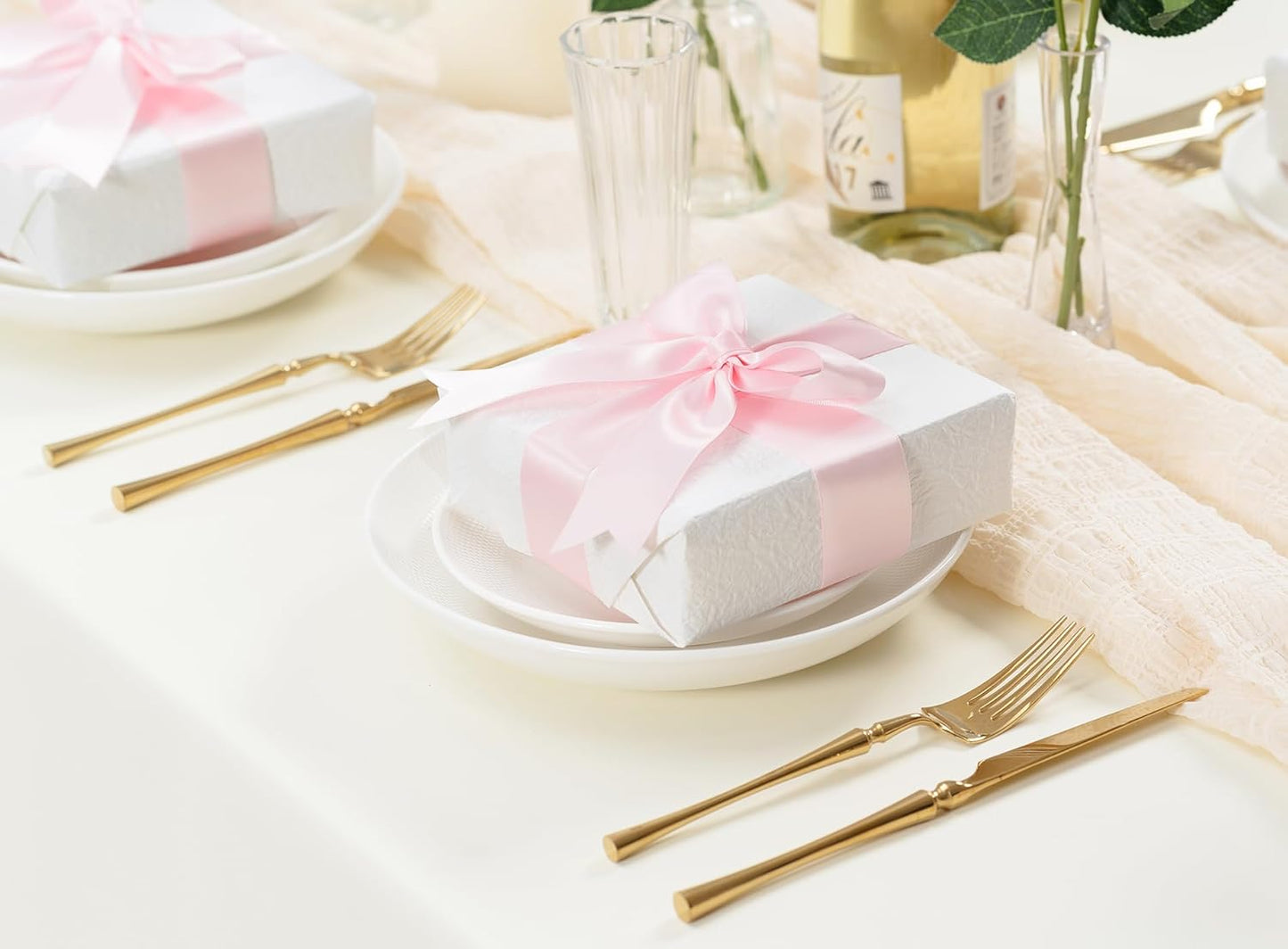 Pink Satin Ribbon for Valentines Day 1-1/2 Inch x 50 Yards Double-Faced Ribbons for Flower Bouquet Gift Wrapping Party Decor Wedding Invitation DIY Craft