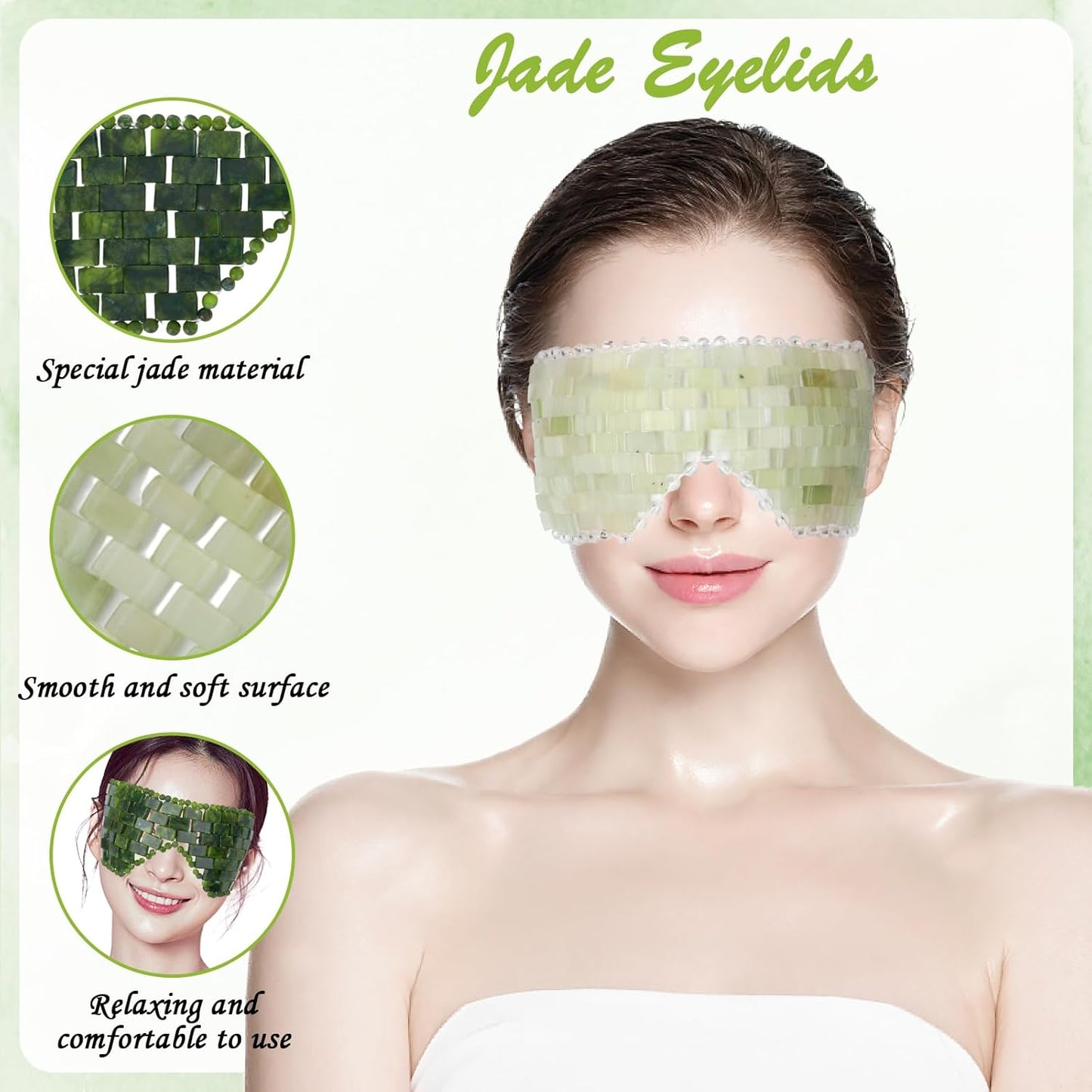 4 Pcs Jade Eye Mask and Scalp Massage Comb Set, Natural Jade Stone Hot & Cooling Eye Mask for Puffy Eyes & Help Soothe Eye Fatigue, Resin Scalp Massager Tool for Relaxation and Head Care