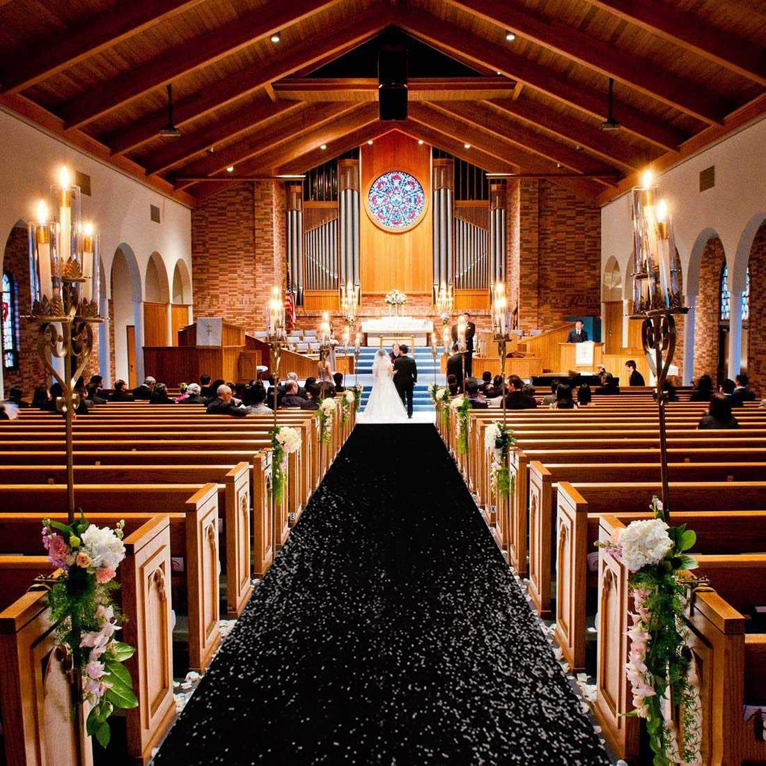 ShinyBeauty 2FTx15FT Black Sequin Glitter Aisle Runner | Sparkle Carpet for Weddings, Proms, Parties, Black Runners Rug