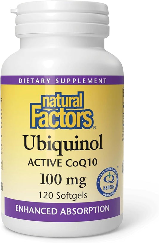 Natural Factors Ubiquinol Active CoQ10 100 mg, High-Absorption Coenzyme Q10 Supplement for Energy, Heart and Cognitive Support, 120 Softgels