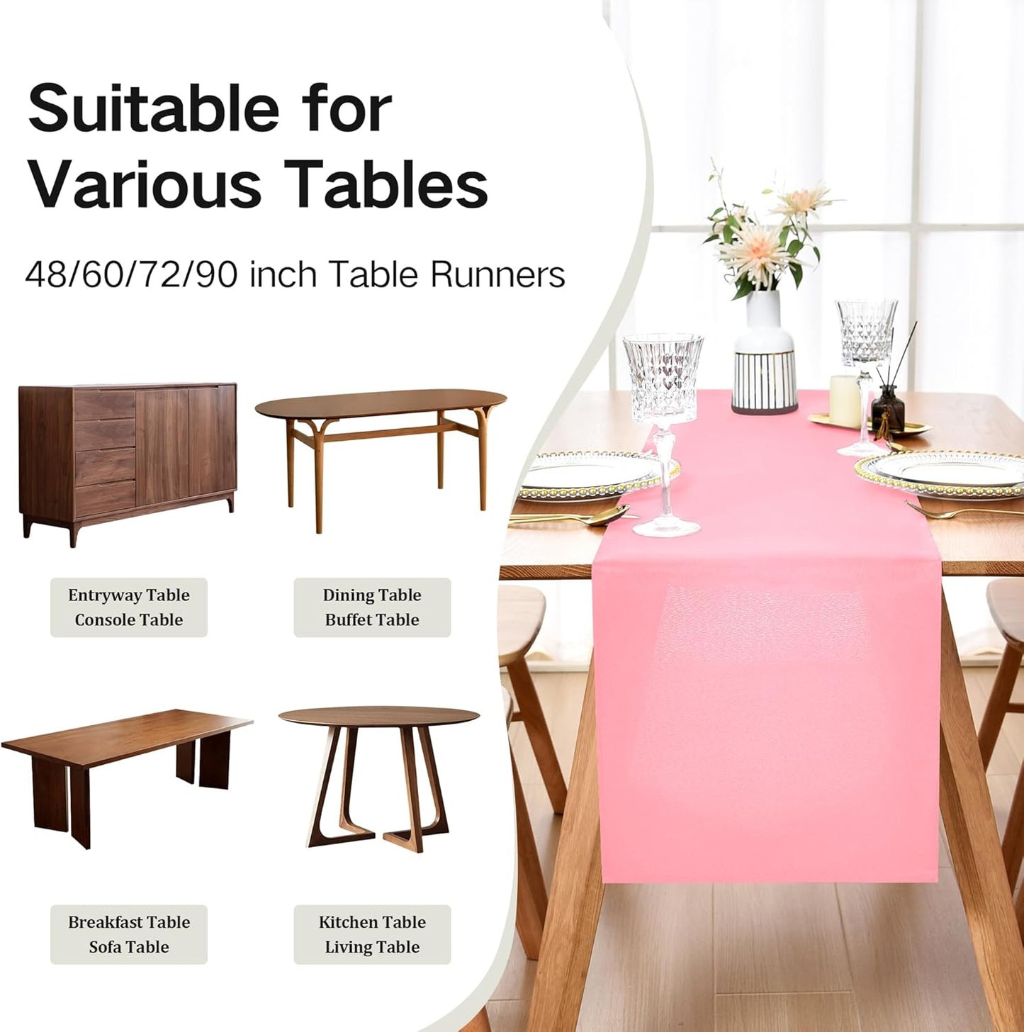 Farmhouse Pink Table Runner Dining Table Runners 72 Inches Long Coffee Table Runner for Dresser Living Room Bedroom Holiday Party Banquet 12X72 Inch