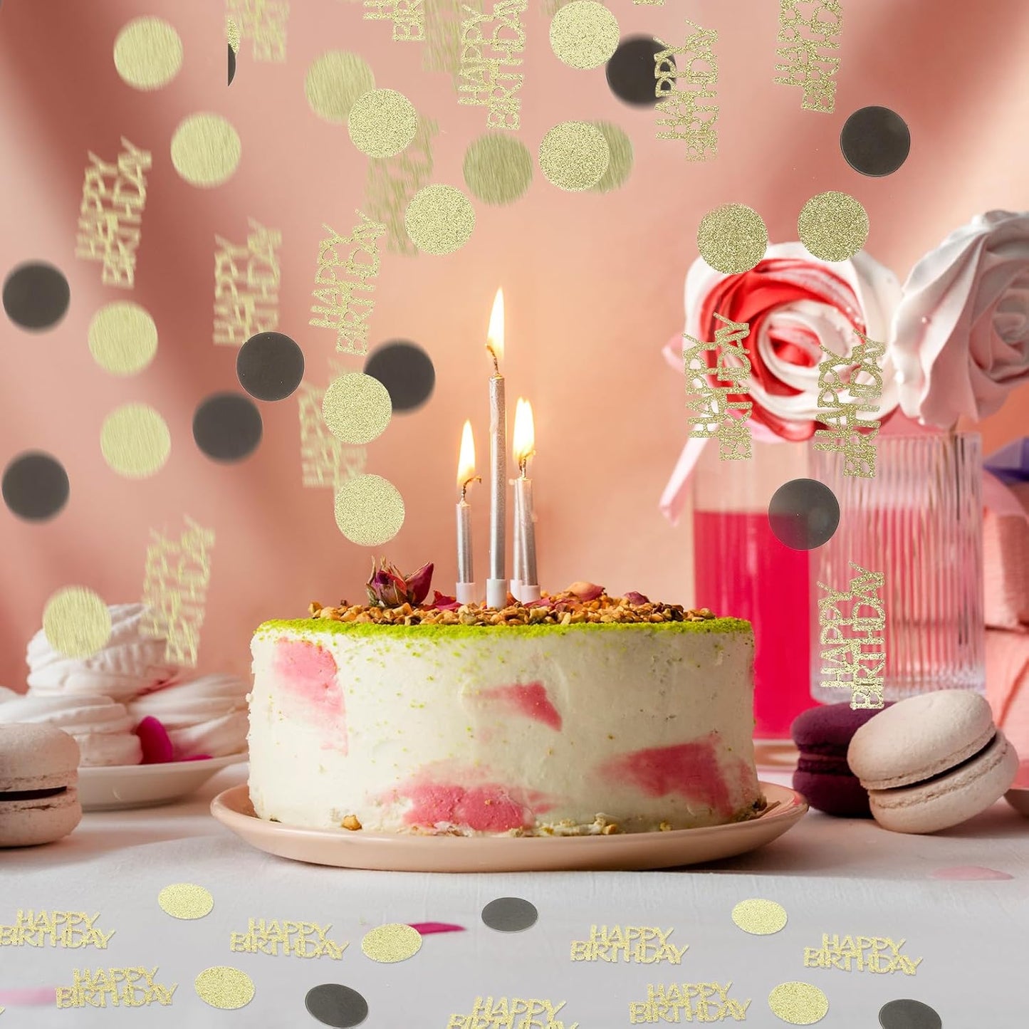 200Pcs Happy Birthday Confetti, Gold Black Birthday Confetti for Table, Metallic Foil Balloon Confettis Scatter Decoration for Party DIY Art Craft