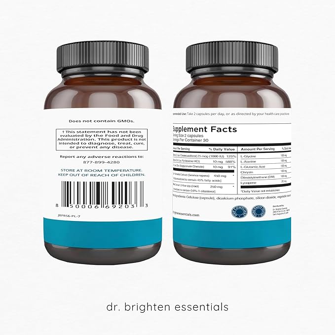 Dr. Brighten Saw Palmetto Plus - Natural Dietary Supplement for Women - PCOS Support to Prevent Hair Loss Acne Oily Skin