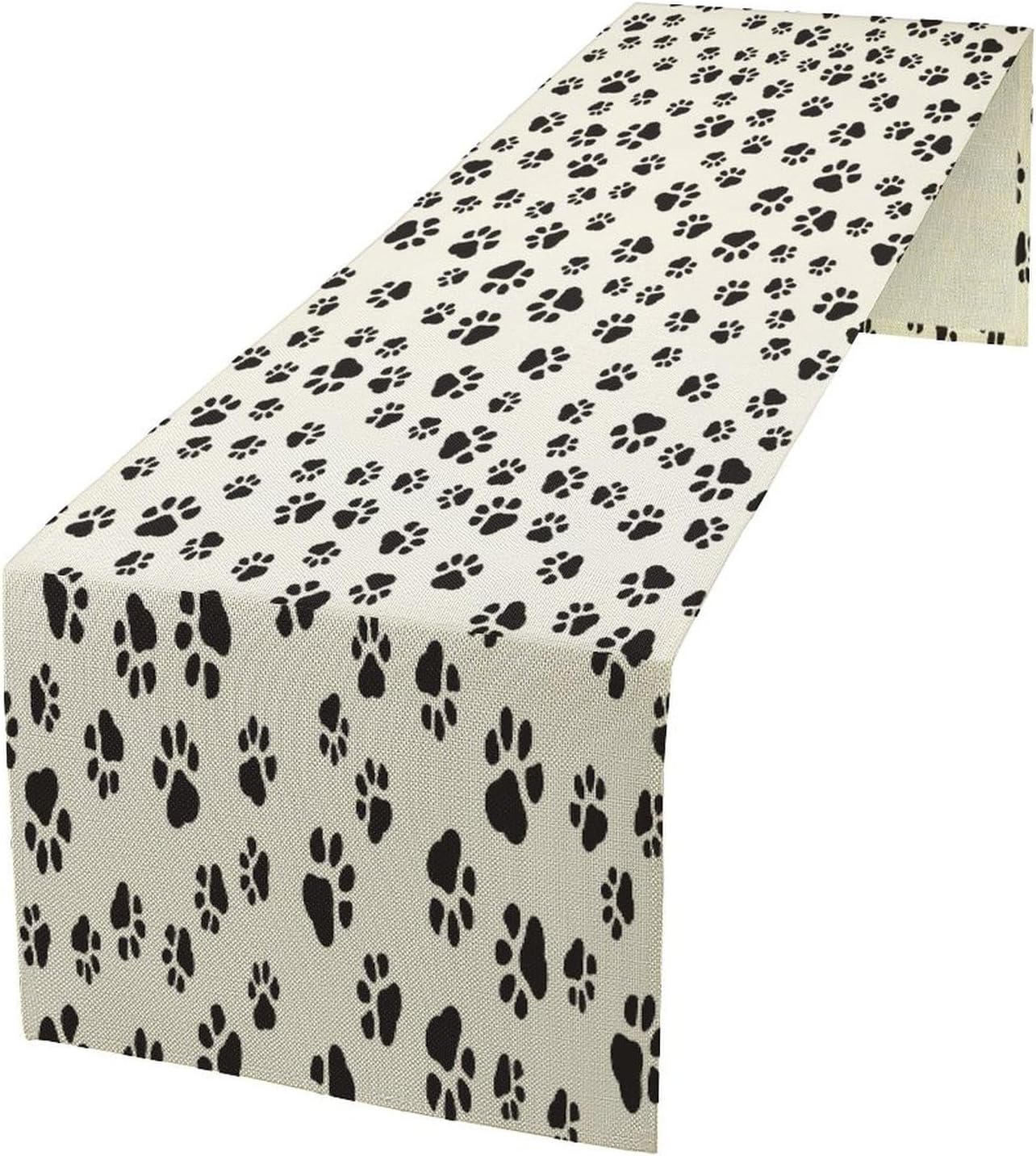 Dog Paws Table Runner,Cartoon Cute Black White Animal Footprints Abstract Tablecloth Burlap for Hotel Indoors Outdoor Dining Room Kitchen Home Decor,W13X L70 in