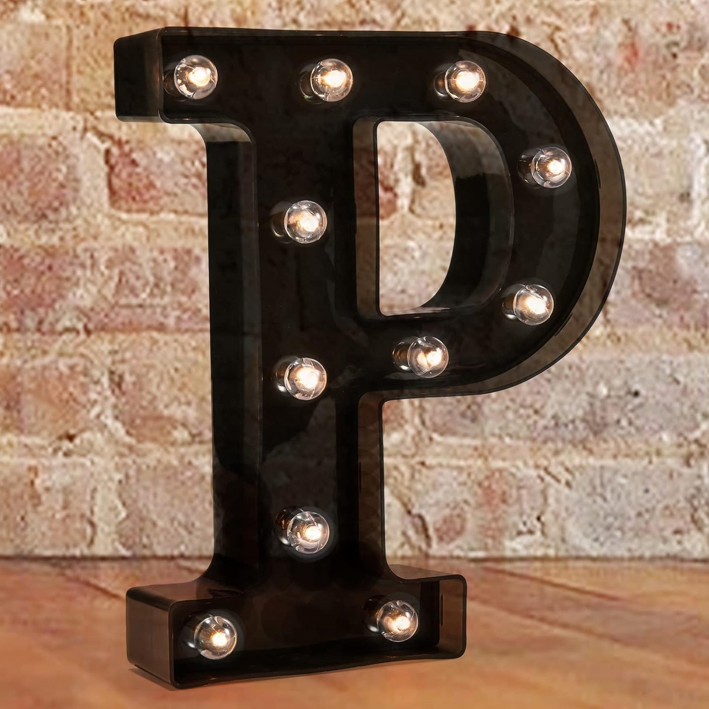 LED Illuminated Letter Marquee Signs - Alphabet Decorative Letter Lights For Wedding Birthday Party Christmas Night Light Lamp Home Bar Decoration (P - Black)