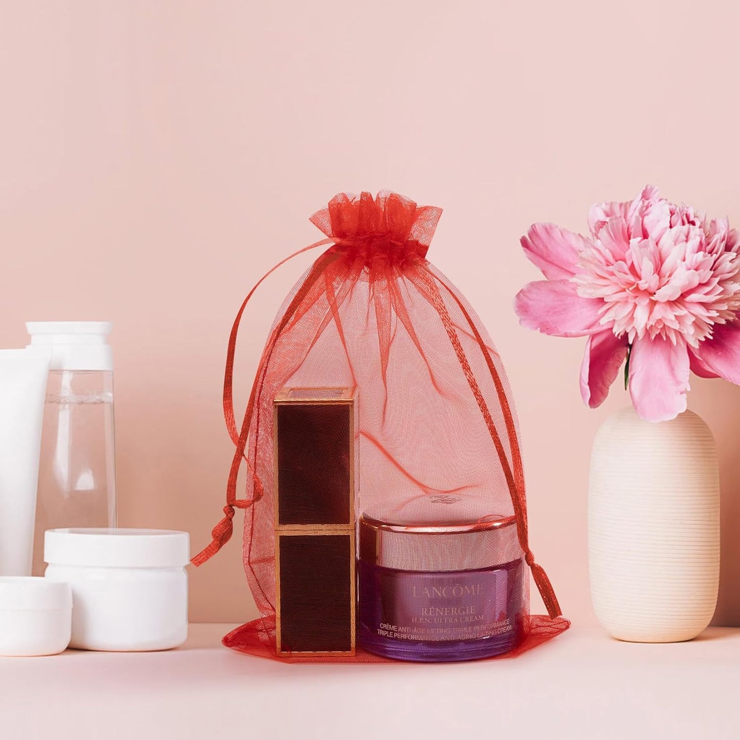 50 Pcs 4x6 Inch Organza Bags, Mesh Bags Drawstring Sachet Bag Small Pouch Bag for Christmas Gift Party Favor Wedding(Red)