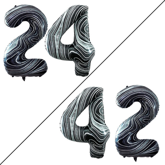 GOER Number 24 Balloons for 24th Birthday Party Decorations,42 Inch Jumbo Foil Helium 42 Balloons for 42nd Birthday Party Decoration (Marble Black)