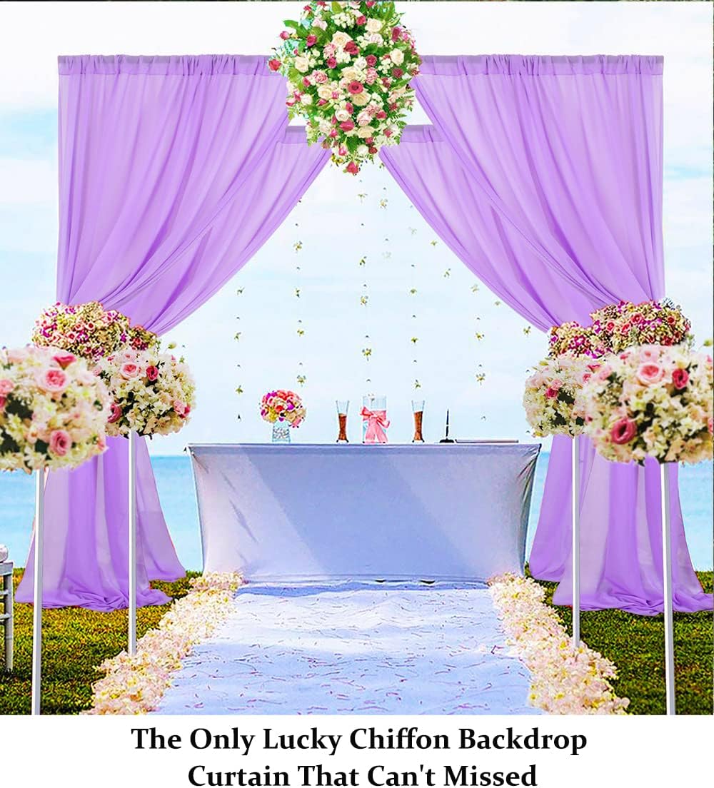DUOBAO Lavender Wedding Backdrop Curtain Panels Photography Backdrops Drape 2-Pack 58"x96" Light Purple Sheer Chiffon Drapes for Ceremony Living Room Window Decor