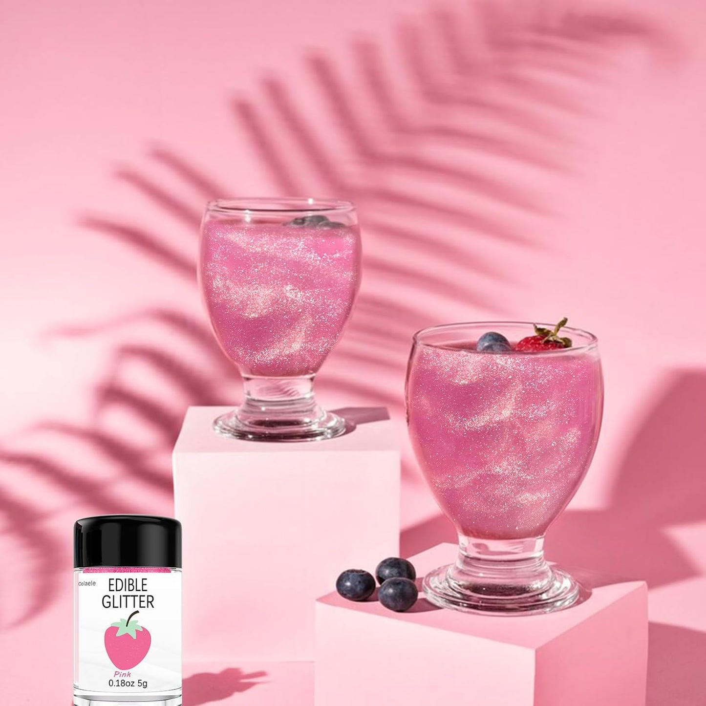 Pink Edible Glimmer Powder Glitter - Colaele 5 grams Food-Grade Luster Dust Metallic Fancy Food Decorating Sprinkle Glimmery Brew Dust for Cake Decorations Drinks Wine Beverage Candy Dessert, Vegan