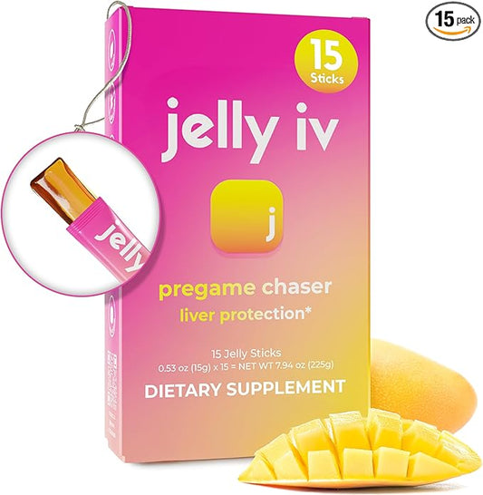 Fast Morning Relief Supplement Stick by Jelly IV - Natural Electrolytes & Liver Support Recovery - Nausea Reducing DHM - B Vitamins - Plant-Based Flavored Jelly Sticks - 15 Pack