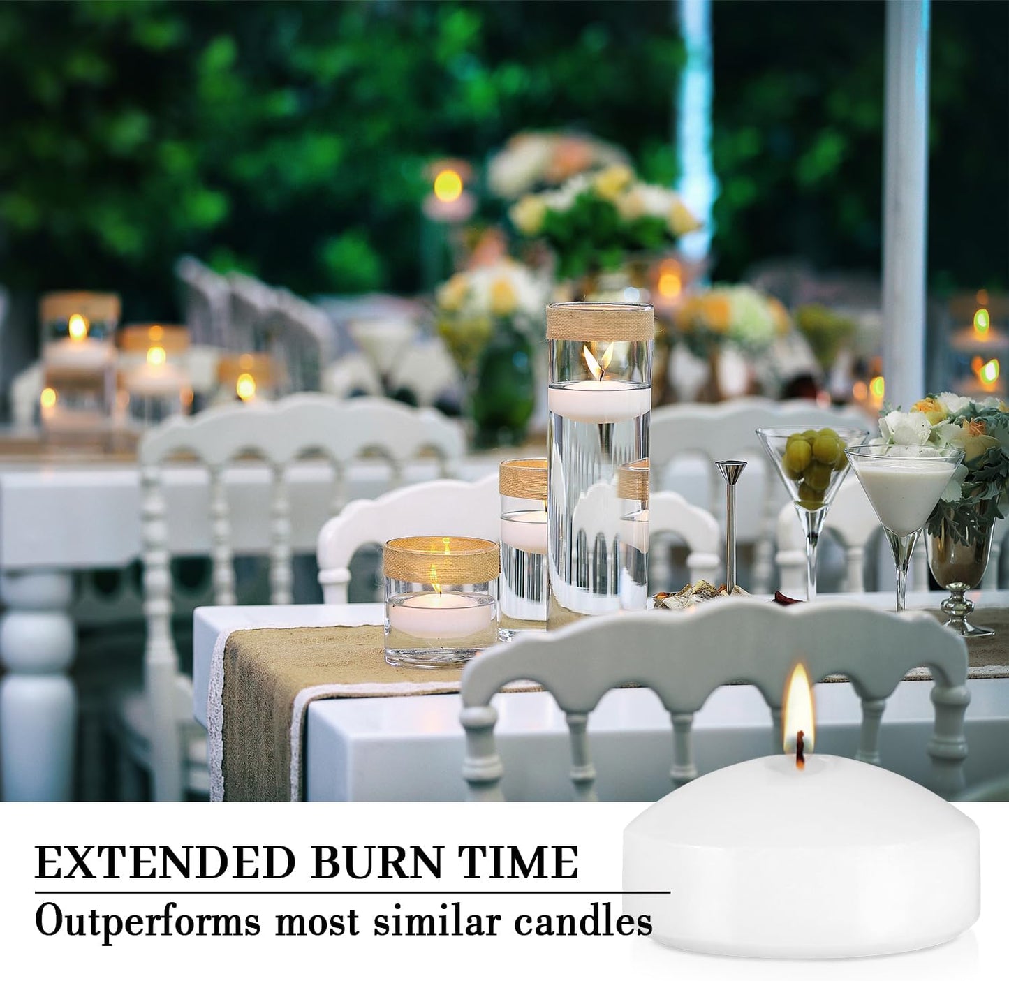 12 Floating Candles, Smoke-Free and odorless, Burning continuously for 8-10 Hours, White, 3-inch Floating Candles, Suitable for Valentine's Day, Weddings, Holidays, Home Decoration