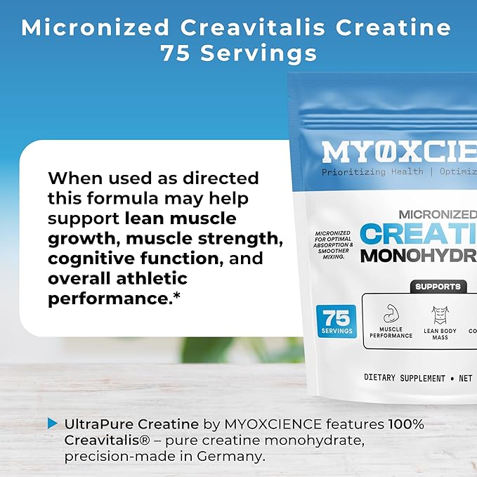 MYOXCIENCE Micronized Creatine | with 100% Creavitalis—The World’s Purest Micronized Form of Creatine Monohydrate | Supports Muscle Performance, Lean Body Mass, & Cognition | 75 Servings
