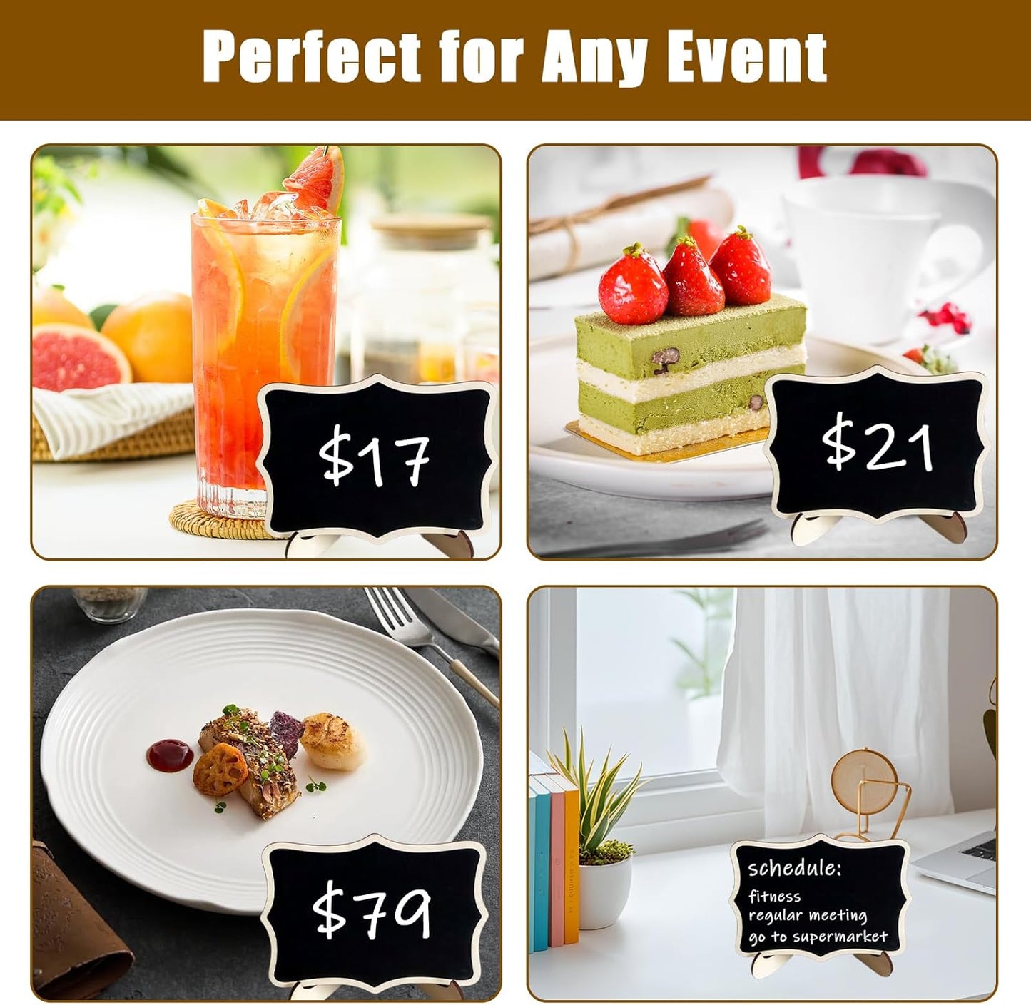 10PCS Mini Chalkboard Signs, Framed Small Chalk Board Food Labels with Easel Stand, Reusable Writable Blackboard with 2 Chalks, Wood Place Cards for Weddings, Birthday Parties, Buffet (Flower)