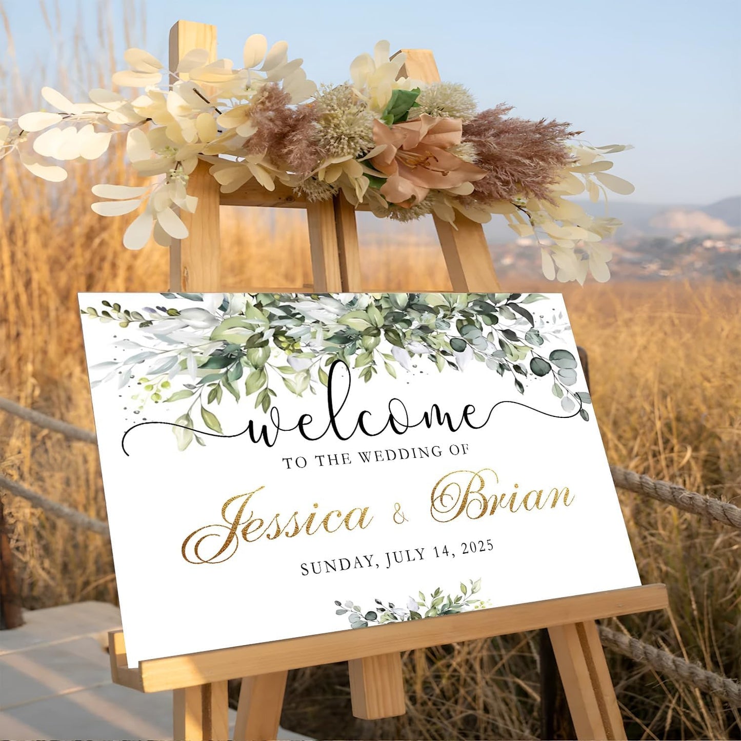 Personalized Welcome to Our Wedding Sign With Stand - Rustic Ceremony Decor and Reserved Signs