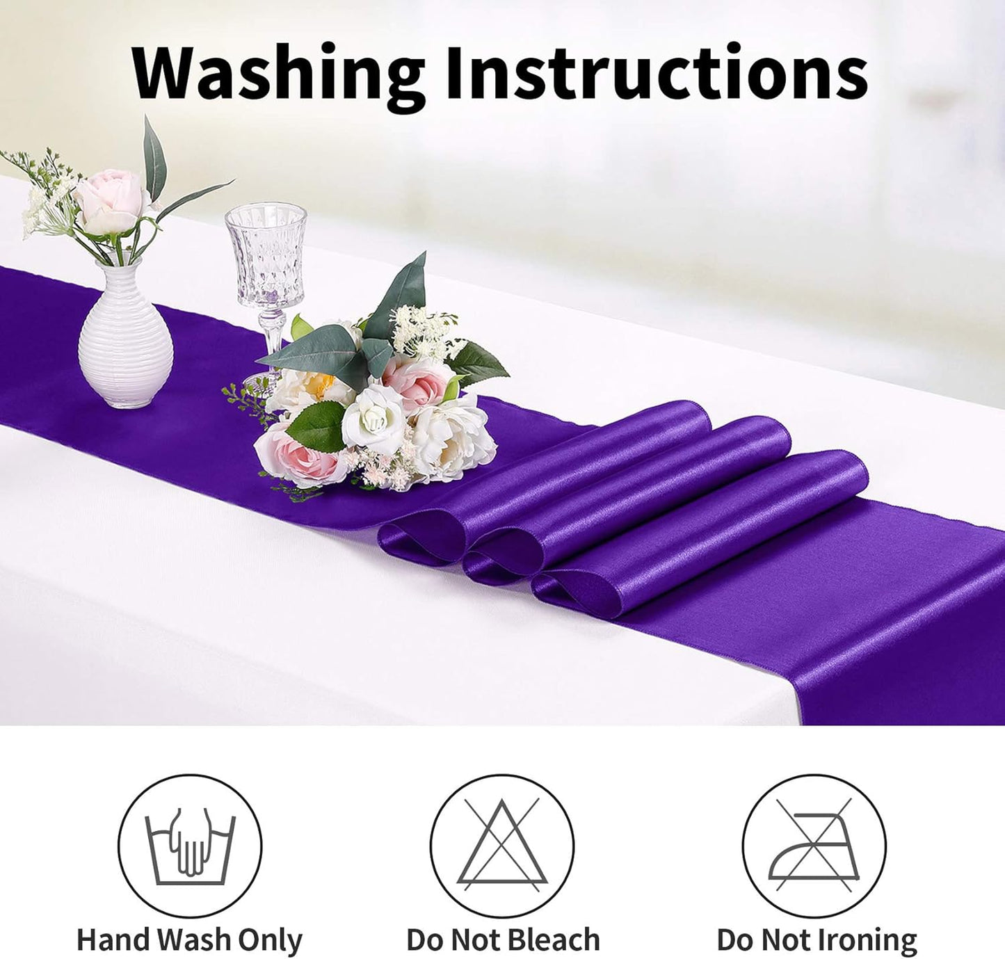 15-Pack Satin Table Runner Purple 12 x 108 inches Long, Table Runners for Wedding, Birthday Parties, Banquets Decorations（15 Pack, 12x108 Inch, Purple）