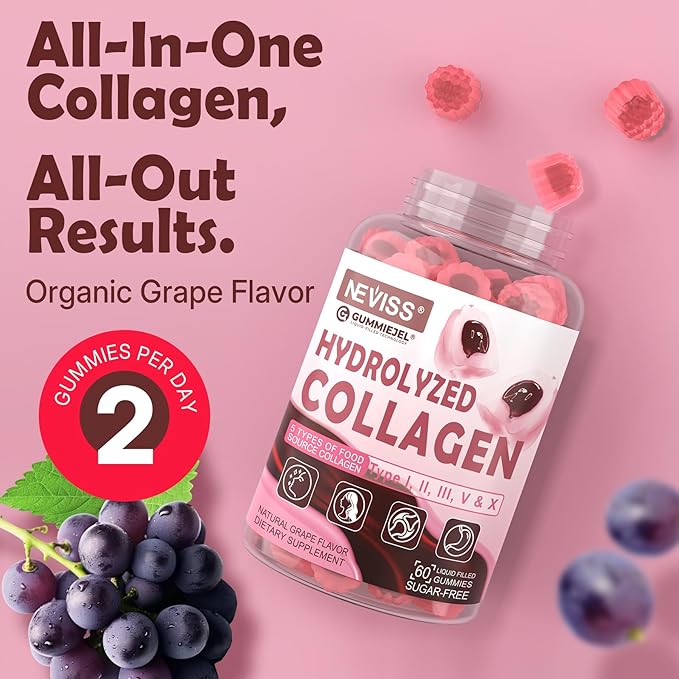 Sugar Free Collagen Peptides Gummies for Women & Men, Hydrolyzed Multi Collagen Type I II III V & X, with 5000IU Vitamin D3 & Biotin Keratin for Skin Hair Nails, Collagen Supplement Gummy, 120Cts