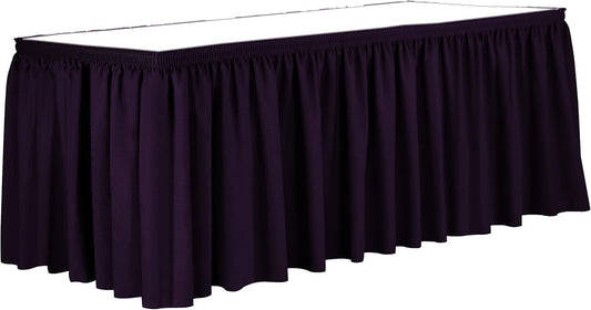 Ultimate Textile Pleat Polyester Fabric Table Skirt - Machine Washable Flame Resistant with Clips for Events, Weddings & Trade Shows, Cut & Sewn in Paterson, NJ - Aubergine, 17' Shirred Pleat