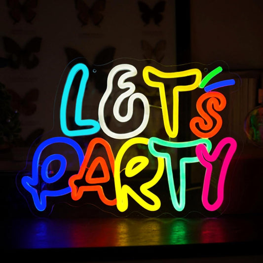 Let's Party Neon Sign for Wall Decor with Dimmable and USB Power,Multicolor LED Light up Sign,Party signs Perfect for Birthday,Bachelorette Parties,Game Room,Bar Lighting,gifts,size:14.17*10.32In