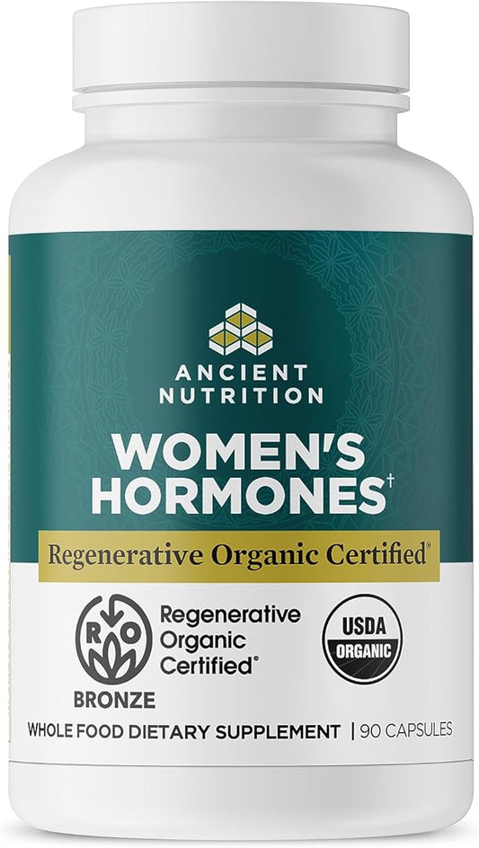 Ancient Nutrition Regenerative Organic Certified Women's Hormones Capsules, Supports Women’s Hormone Health, Healthy Digestion, and Gut Microflora, Gluten Free, Paleo and Keto Friendly, 90 Count