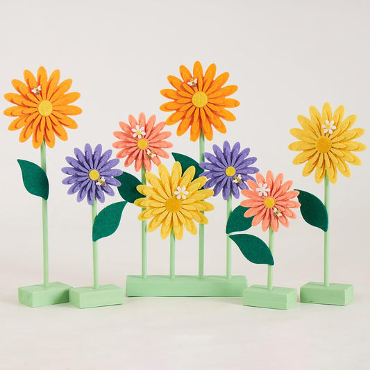 8 PCS Daisy Felt Centerpieces for Tables Flower Party Decorations Daisy Birthday Decorations Yellow Orange Purple Fall Decorations for Home Girl Birthday Baby Shower Thanksgiving Autumn Decor