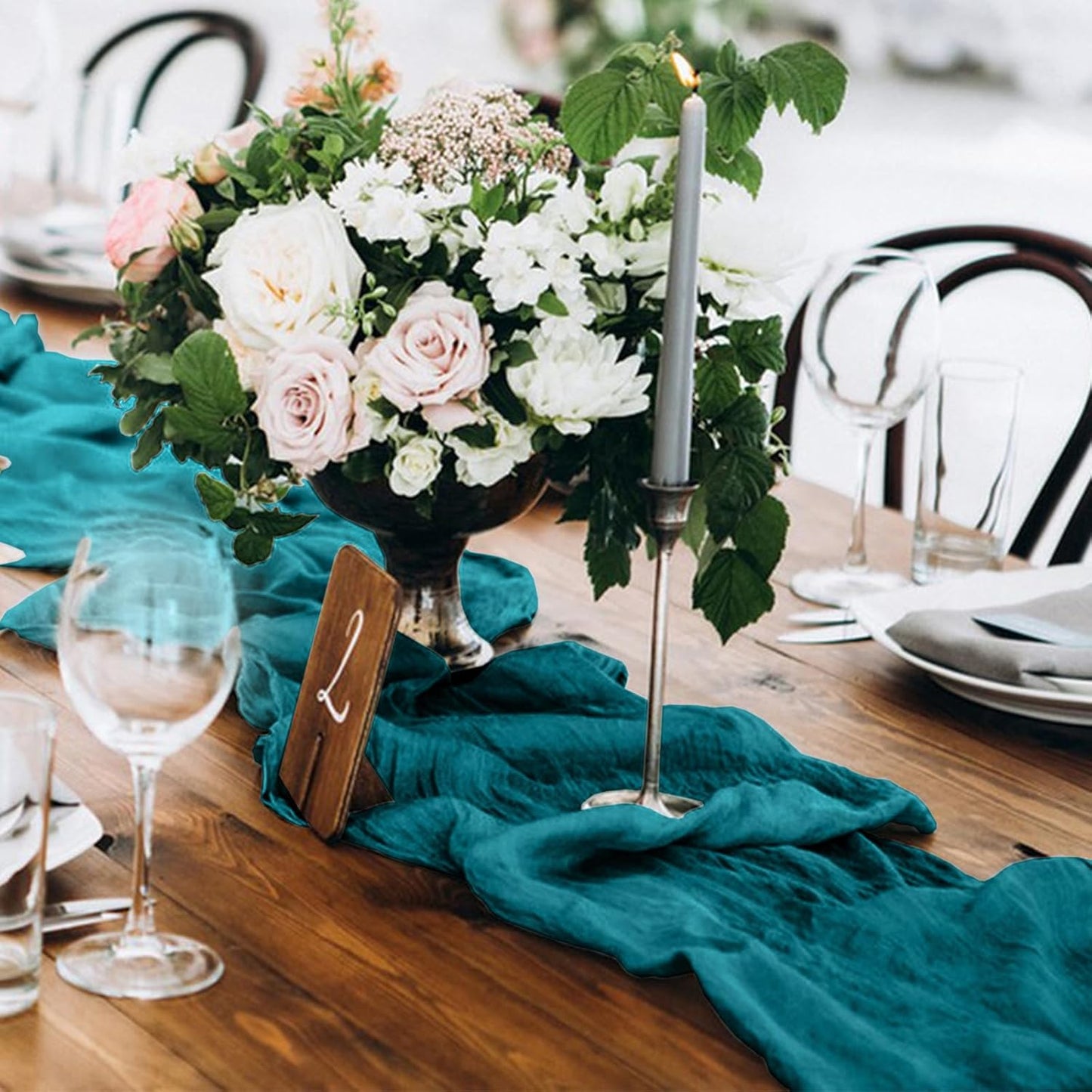 12 Pack Cheesecloth Table Runner, Runner Gauze Boho Wedding Decor Romantic Table Runner for Wedding Birthday Party(35" x 118")(Peacock Blue)