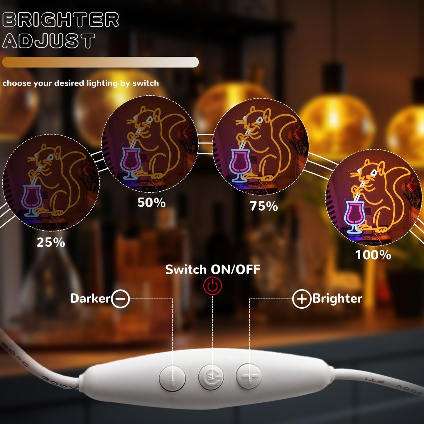 Squirrel Cocktail Neon Sign for Wall Decor, Orange Squirrel Neon Light, USB Powered Animal Cocktail Bar Led Light Up Sign for Bar, Bedroom, Man Cave, Business, Game Room