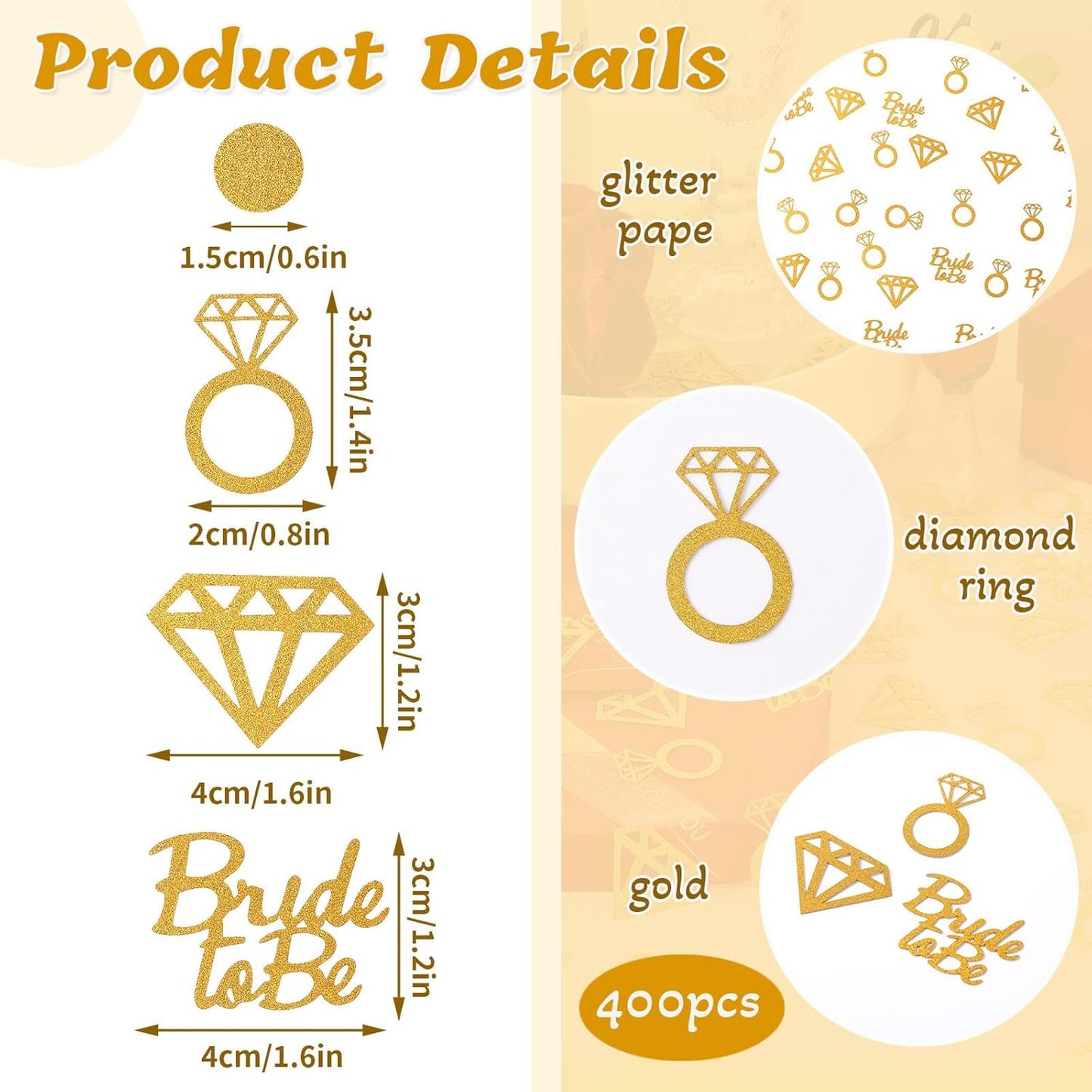 MARFOREVER Gold Wedding Confetti Bridal Shower Decorations Bride to Be Confetti Diamond Ring and Circle Glitter Paper for Wedding Bachelorette Bridal Engagement Party Decor Table Scatter