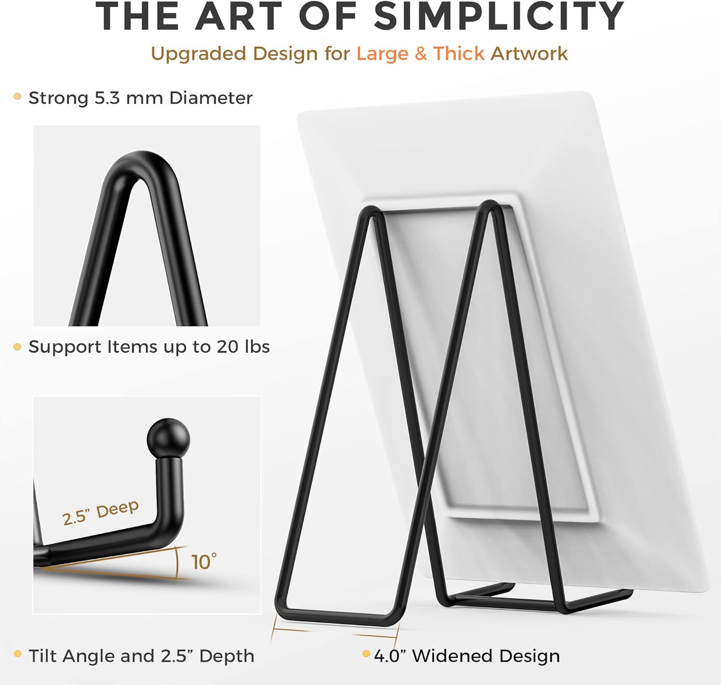 TR-LIFE 3 Pack 10 Inch Large Plate Stands for Display - Metal Plate Holder Display Stand + Picture Frame Holder Stand + Small Easels for Decorative Plate, Platter, Book, Plaques, Photo, Tabletop Art