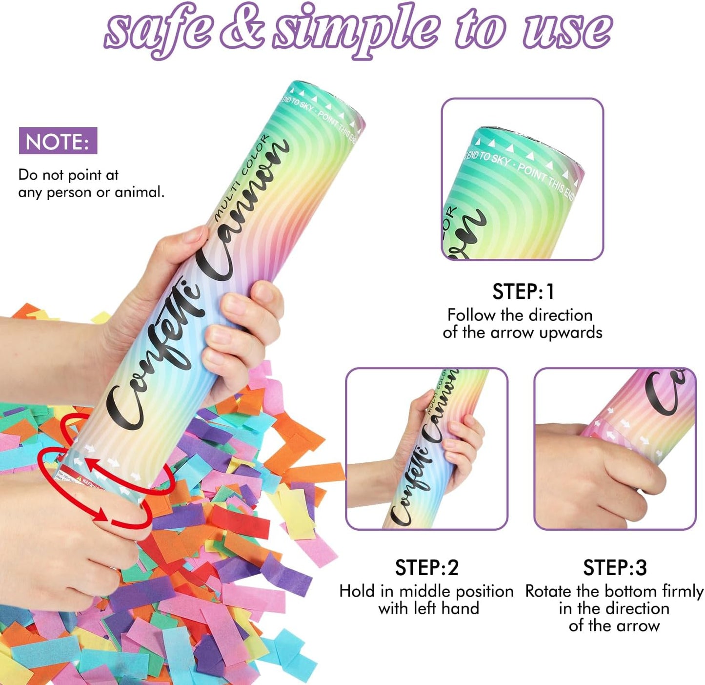 6 Pack Confetti Poppers Multicolor Confetti Cannon - 12 Inch Biodegradable Party Poppers Shooters for Birthdays, Weddings, New Year's Eve, Christmas, Parties,Graduation celebration