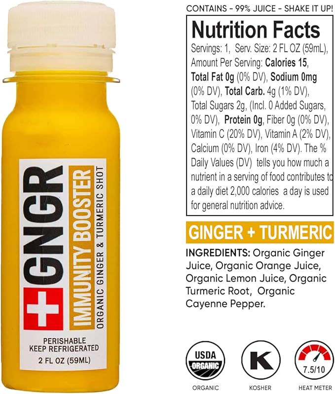 +GNGR Immunity Sampler Organic Ginger Wellness Shots - Premium Ginger Shots for All Natural Digestive Support and Immune Support - Cold Pressed Ginger Juice - Nothing Artificial (2 Oz, Pack of 12)
