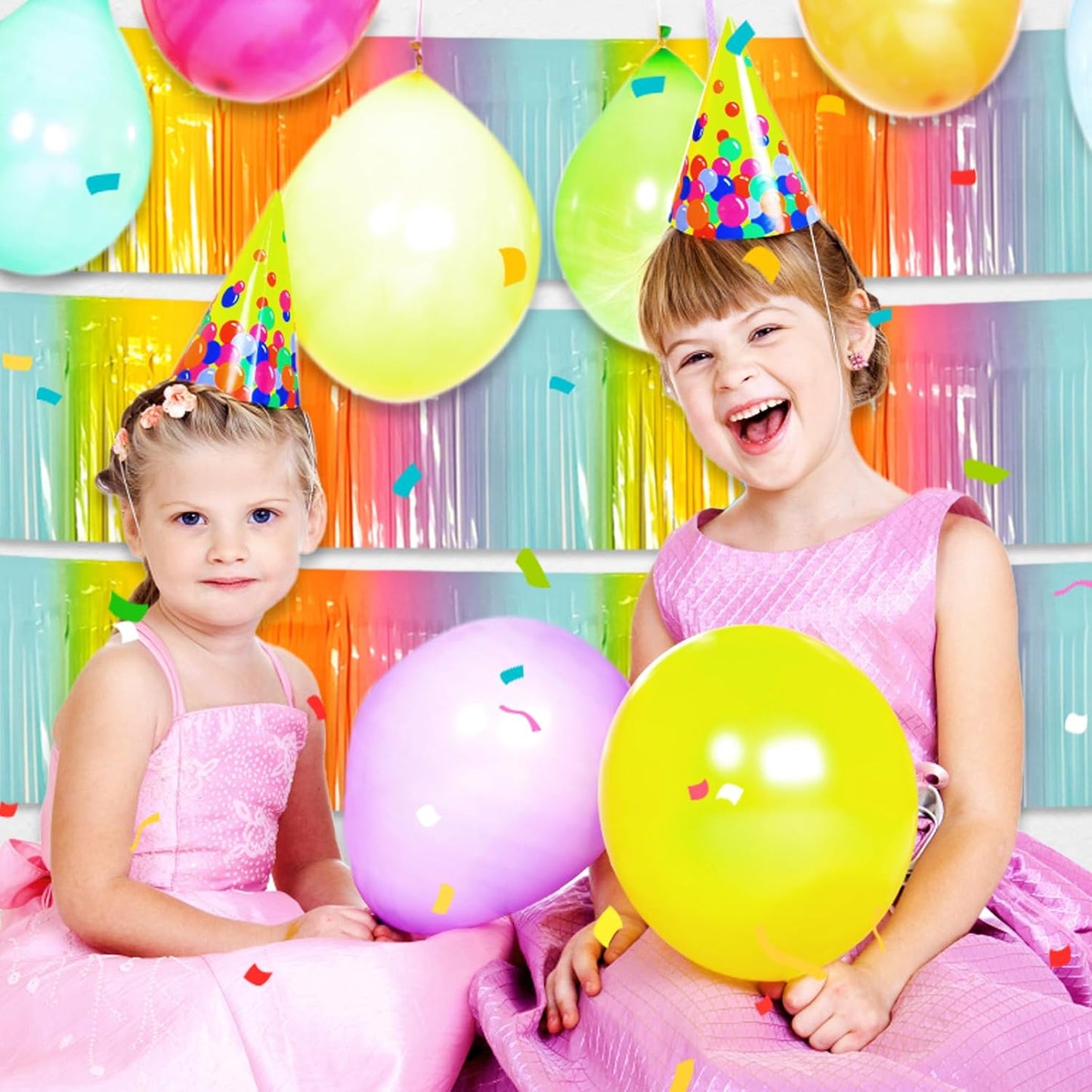 4 Pack 10 Feet Rainbow Foil Fringe Garland Metallic Tinsel Streamers Banner Wall Hanging Curtain Backdrop for Parade Floats, Wedding, Graduate, Mother's Day, Birthday Party Decoration