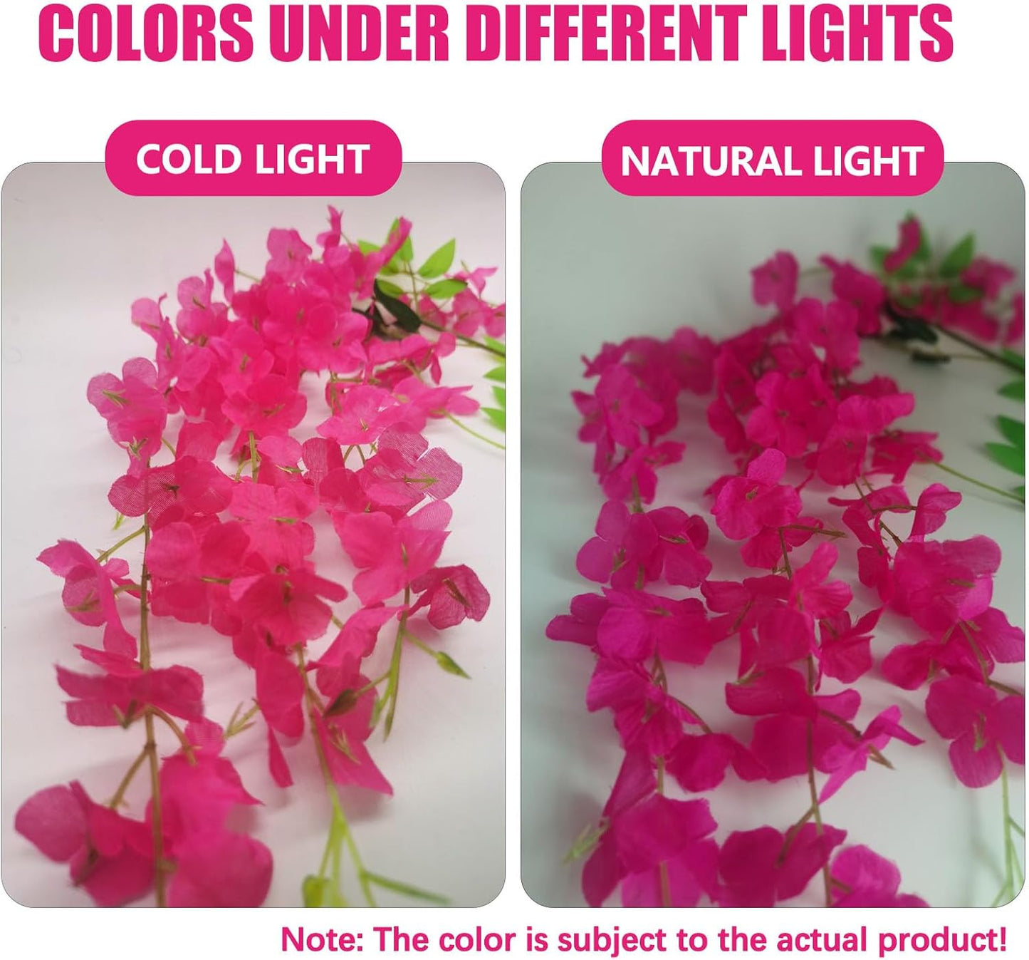 24 Pack Fuchsia Wisteria Hanging Flowers, 3.4 Ft Fake Hanging Flowers, Artificial Wisteria Garland Vines for Wedding Room Backdrop Outdoor Patio Garden Decoration