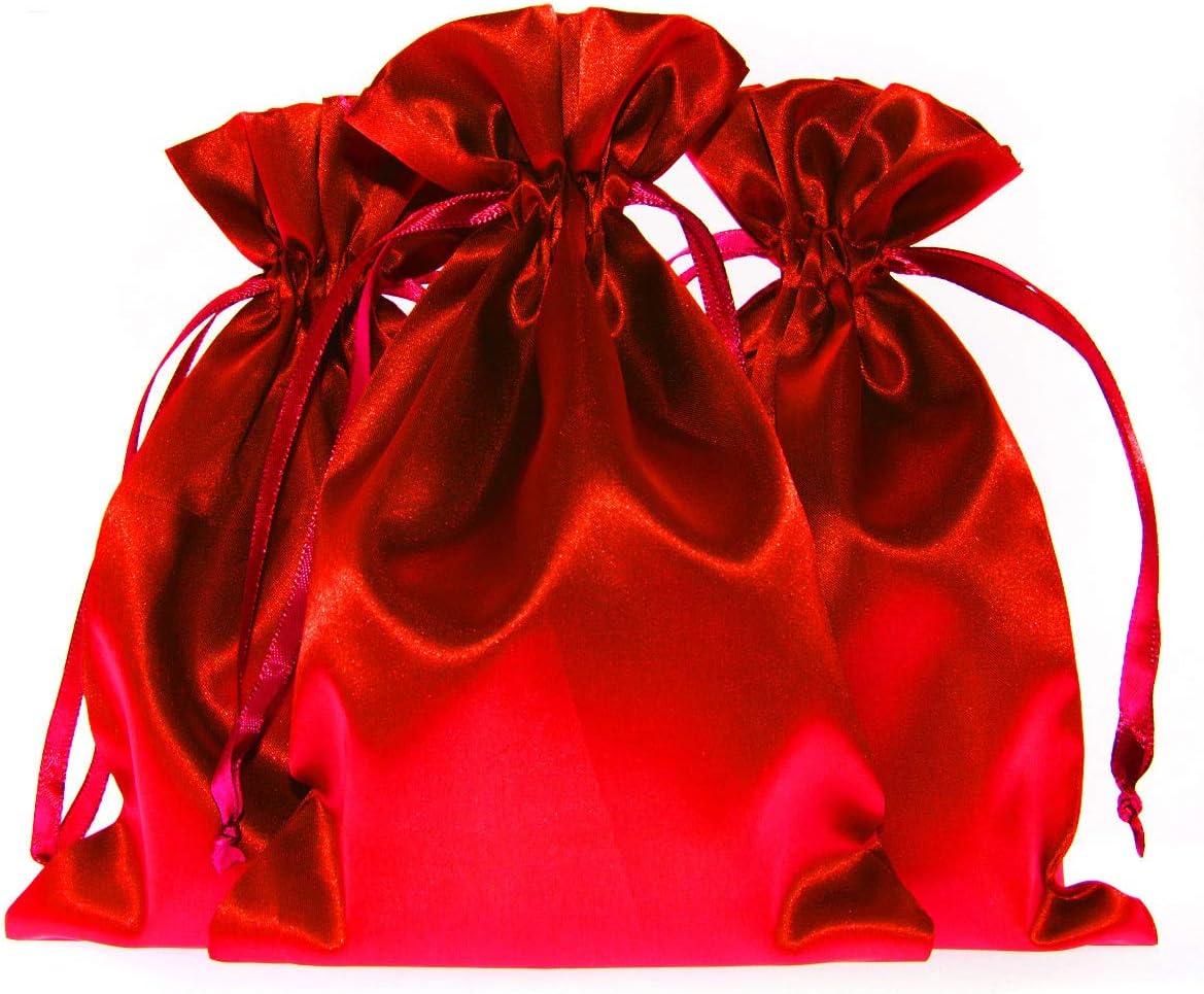 3" x 4" Red Satin Gift Bags, Jewelry Bags, Wedding Favor Silky Drawstring Baby Shower Christmas 50 per Pack