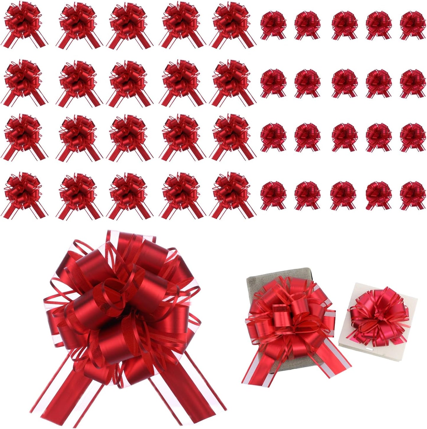 40 Pieces 6 Inches and 3 Inches Pull Bow Wrapping Pull Bow Ribbon Pull Bows for Wedding Baskets,Large Bows for Presents. (Red)