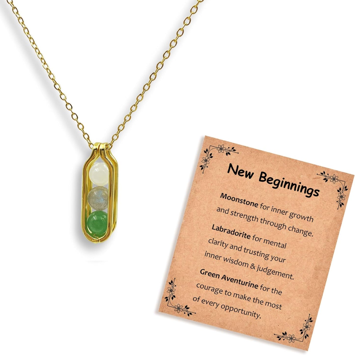 Natural Crystal Necklace Gift for New Beginnings, Crystals and Healing Stones Necklace for Anxiety Relief, Encourage Gift For Women, Mum, Natural Genuine Gemstone, Cheer Up