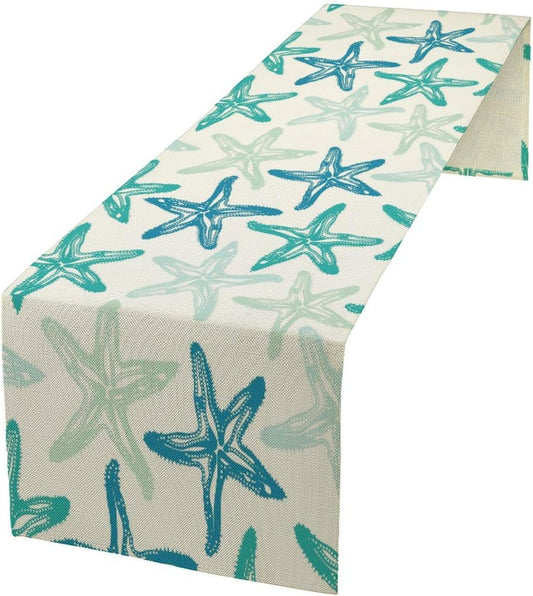 Starfish Plaid Table Flag Green Plaid and Marine Life Starfish Kitchen Table Flag Suitable for Birthday Party Restaurant Decoration Outdoor Picnic 13x36 Inch