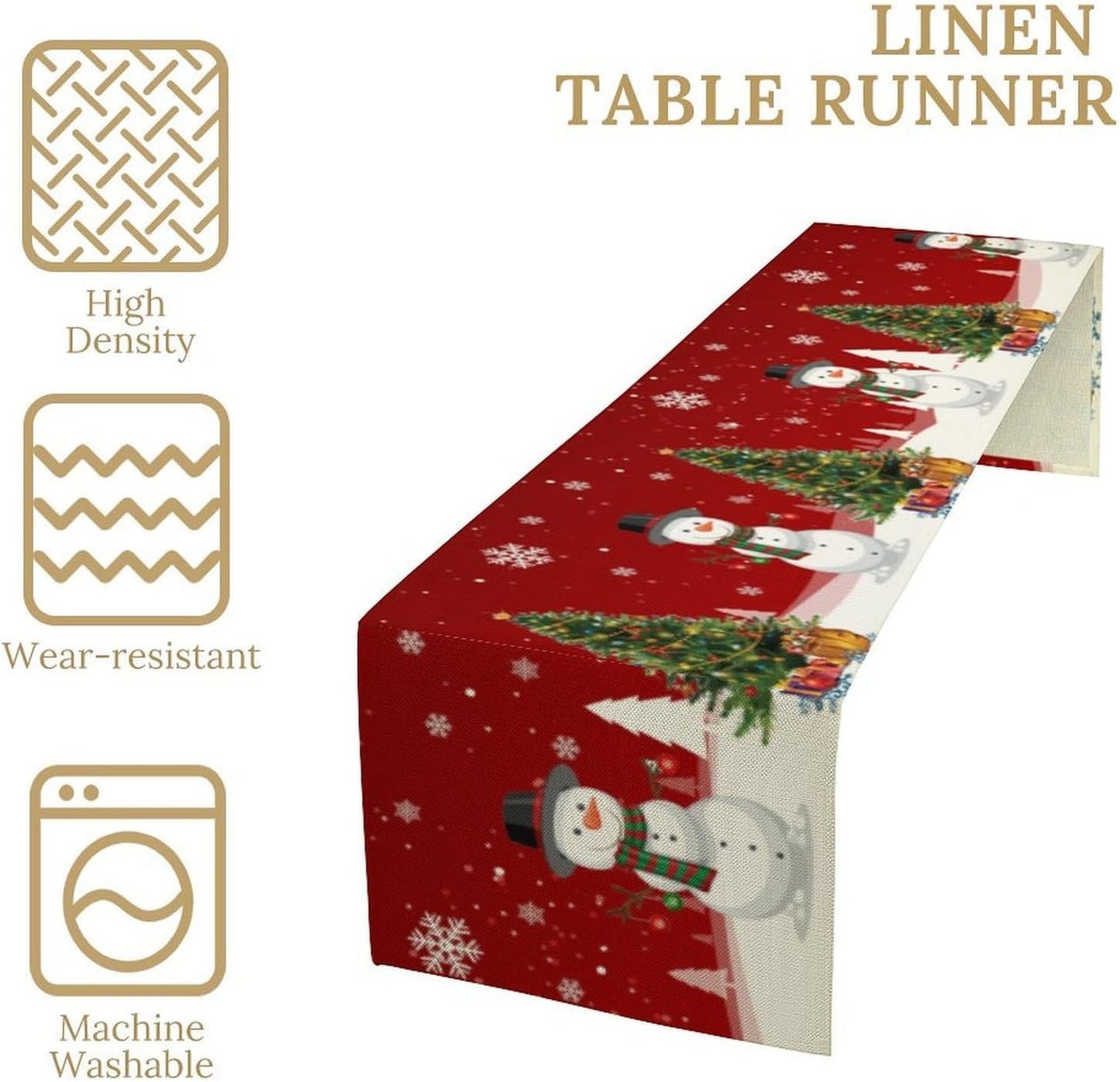 Christmas Table Runner,Snowman Rustic Red Snowflake Winter Table Cloth Kitchen Dining Table Decoration for Home Party Decor 13x70 Inch