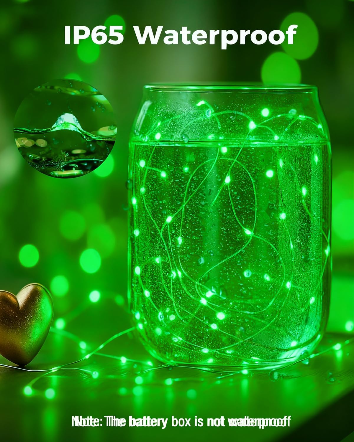 btfarm 6 Pack Fairy Lights Battery Operated, 7FT 20 LED Mini String Lights Waterproof Silver Wire for Mason Jars Centerpiece Table Crafts Bedroom Christmas Decoration, Green