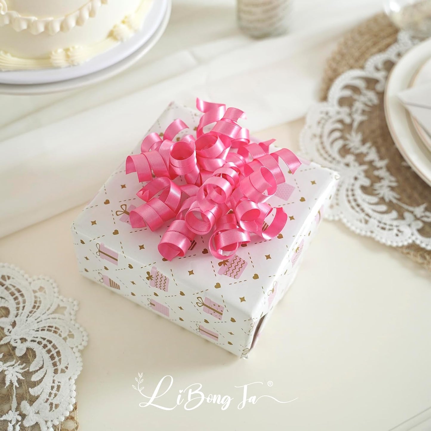 5'' Hot Pink Gift Bow Curly Ribbon Bows Set of 8, Double Faced Satin Ribbon Bow Premade Self Adhesive Bow Decorations for Party, Wedding, Holiday, Gift Bows for Crafts, Wine Bottle, Presents