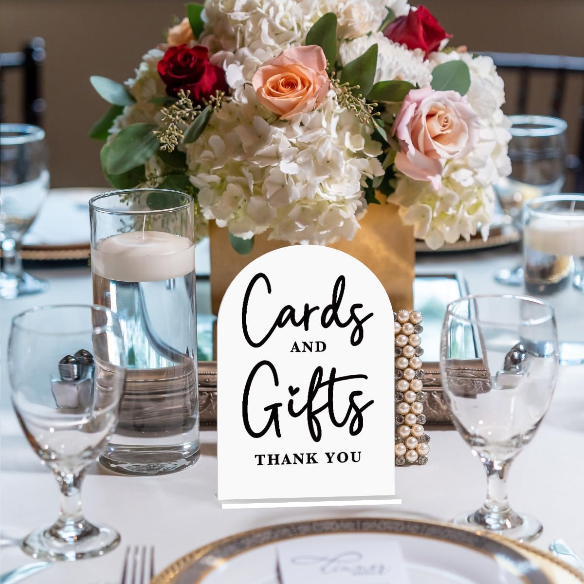 Acrylic Wedding Sign Cards and Gifts Sign for Wedding Wedding Signs for Ceremony Modern Calligraphy Arch Acrylic Table Top Sign for Wedding Reception and Event Party Table(white）