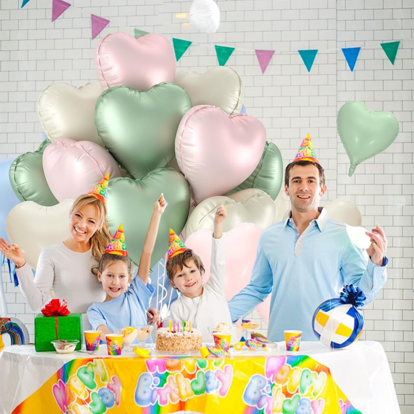 12 Pcs Heart Balloons - 18 inch Sage Green Heart Shaped Foil Helium Balloons for Wedding, Baby Shower, Valentine's Day Parties