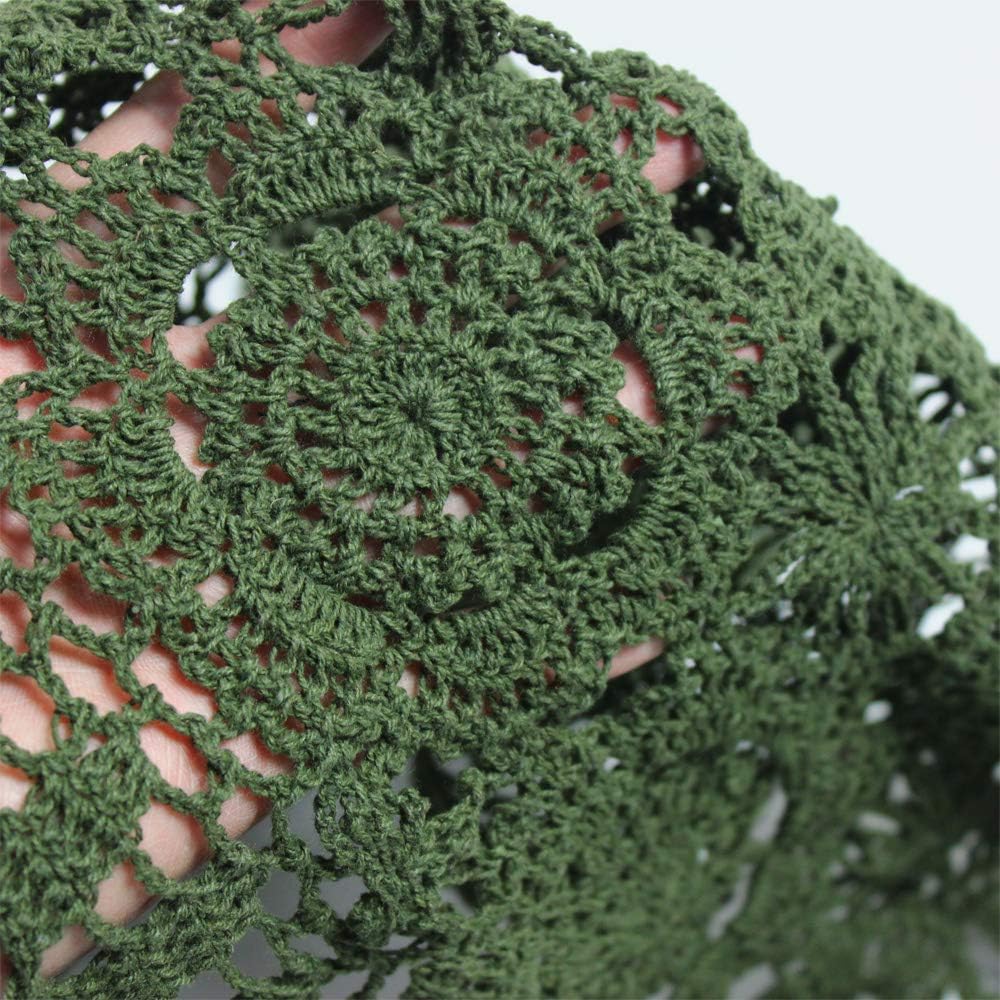 KEPSWET Cotton Handmade Crochet Lace Table Runner Olive Green Rectangle Coffee Table Dresser Decor (14x60 inch)