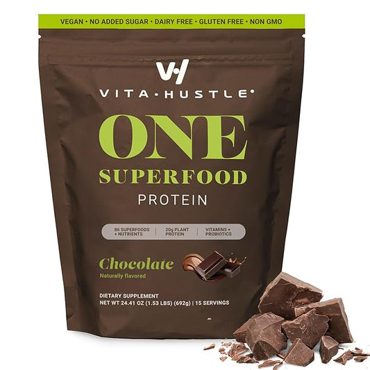 VitaHustle ONE Meal Replacement Shake - Plant Based Protein Powder by Kevin Hart - Vegan, Meal Replacement Powder with Superfoods, Vitamins, Adaptogens & Probiotics - Chocolate Flavor, 15 Servings