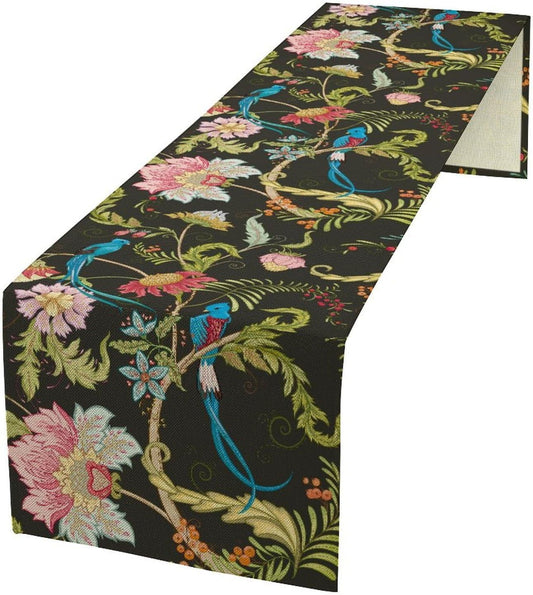 Floral Butterfly Table Runner Seasonal Spring Flower Bird Table Decoration Table Runner for Home Party Decoration 13x90 Inch