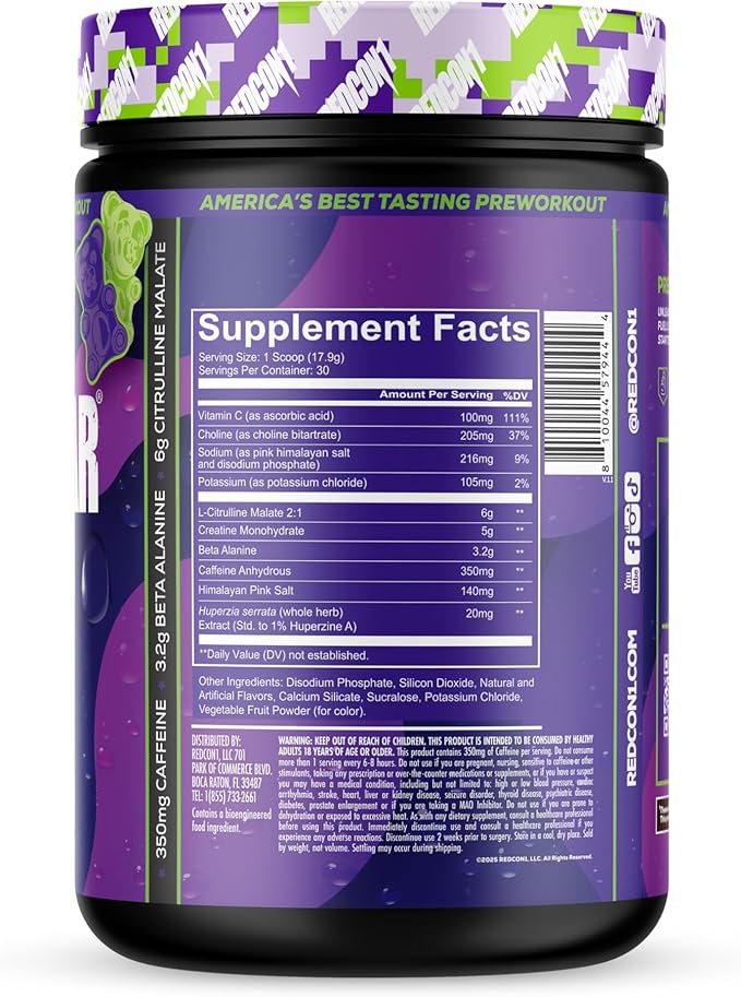 REDCON1 Total War Reloaded Pre Workout Powder, Sour Gummy Bear - Creatine, Beta Alanine + L-Citrulline Malate Keto Friendly for Men & Women with 350mg of Caffeine - Fast Acting (30 Servings)