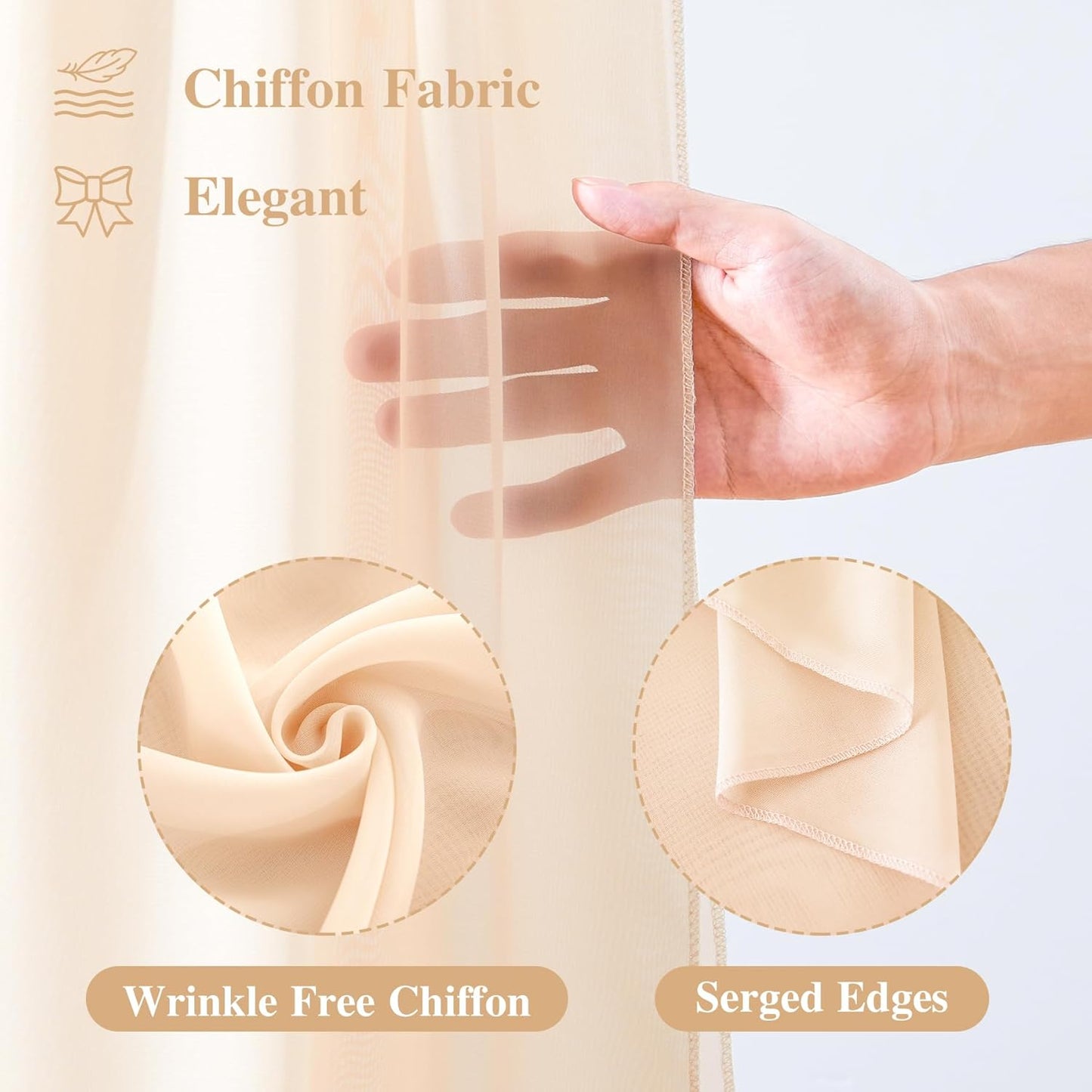 Wedding Arch Draping Fabric,2 Panels 18FT Champagne Arch Drapes Chiffon Fabric Drapery Decorations for Ceremony Reception Party Ceiling Backdrop