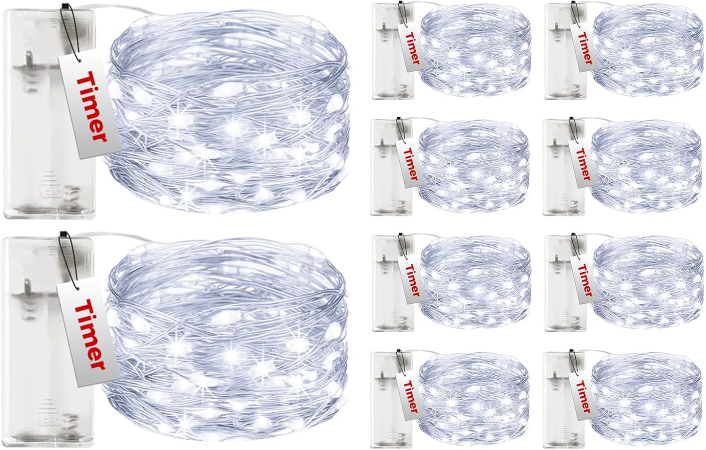 btfarm 10 Pack Fairy Lights Battery Operated with Timer, 10FT 30LED Twinkle Lights Waterproof, Copper Wire Christmas String Lights Battery Powered for Indoor Outdoor Wedding Party Holiday Decorations